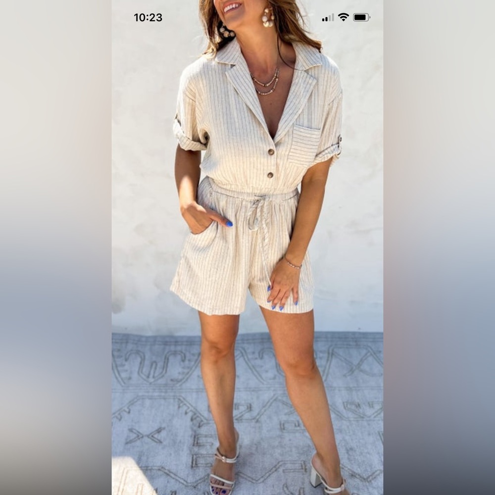 Striped linen blend romper